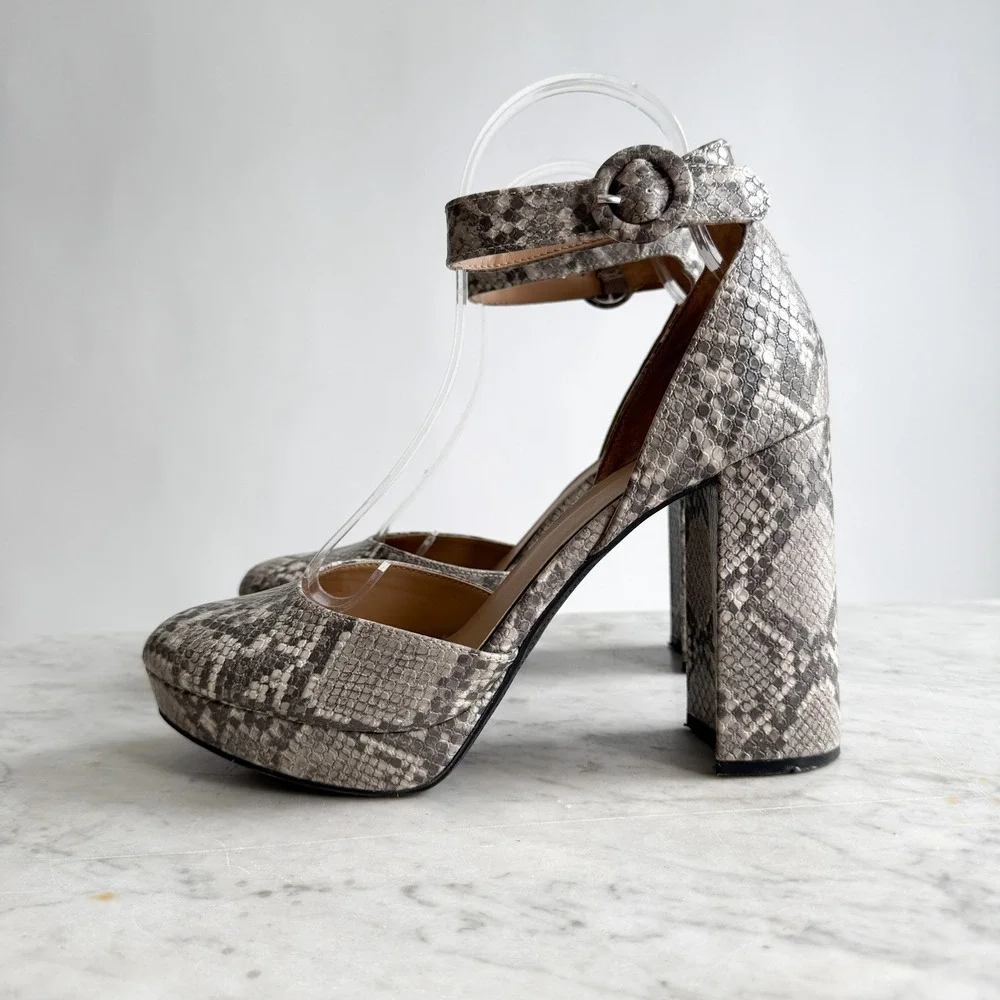 Kaari Blue Riley gray snakeskin platform ankle‎ strap shoes size 9.5
